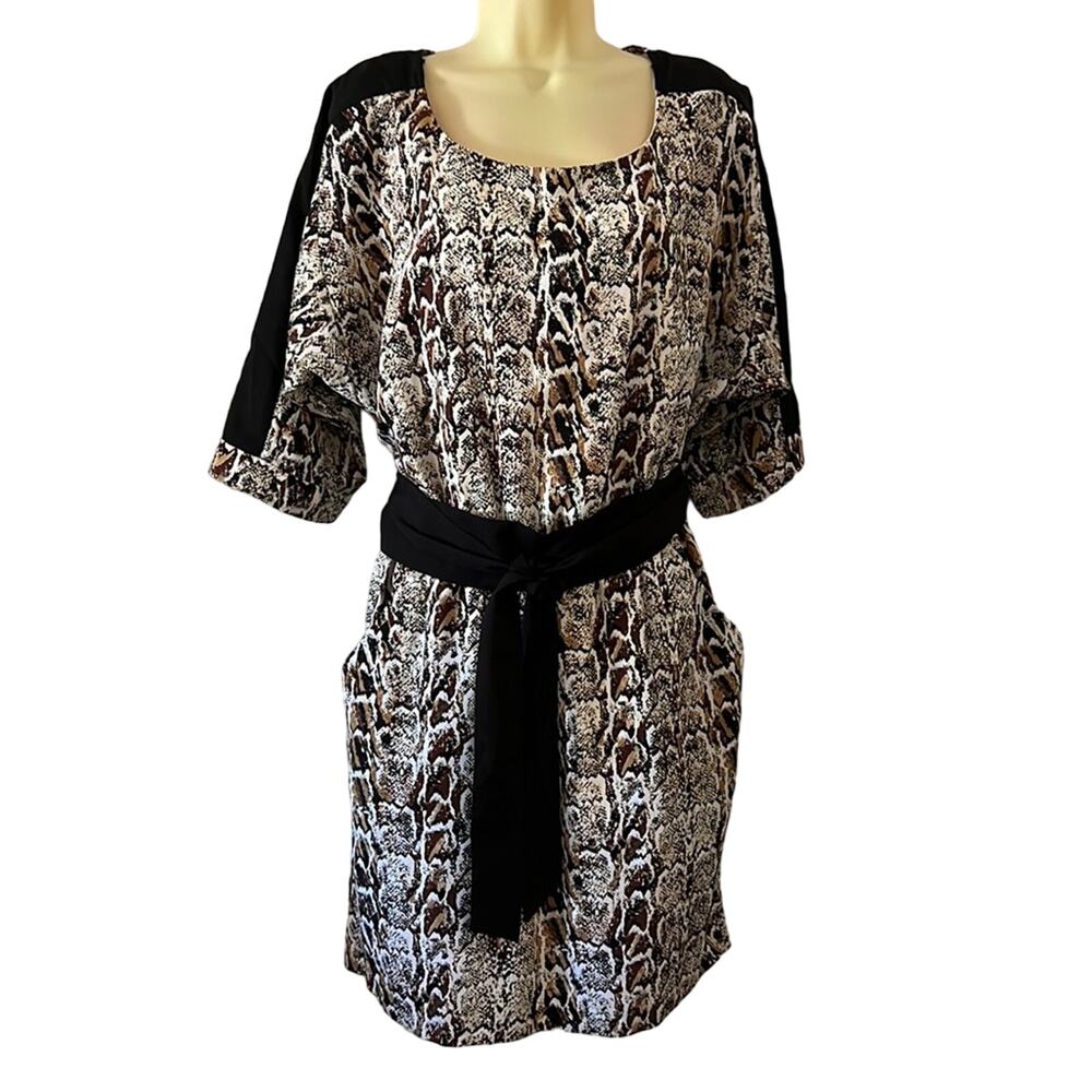 Bisou Bisou Size 10 Animal Print Dress Pockets Blouson Tie Sash Mini